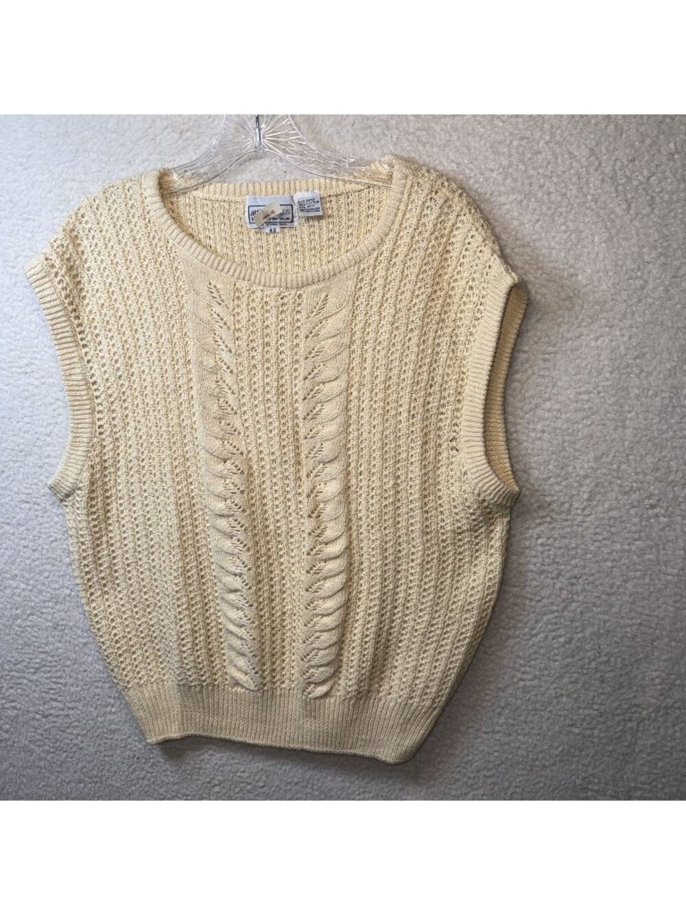 Vintage Attitude Plus Cable-Knit Sweater Vest Beige Cream Size 42 Medium